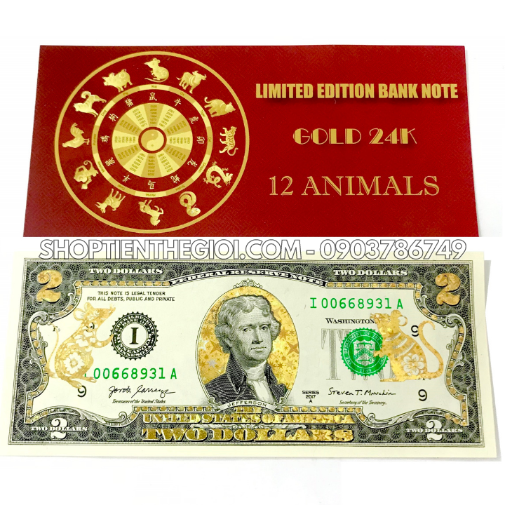 Tiền 2 USD in hình con Chuột 3D nhũ vàng - SP005551